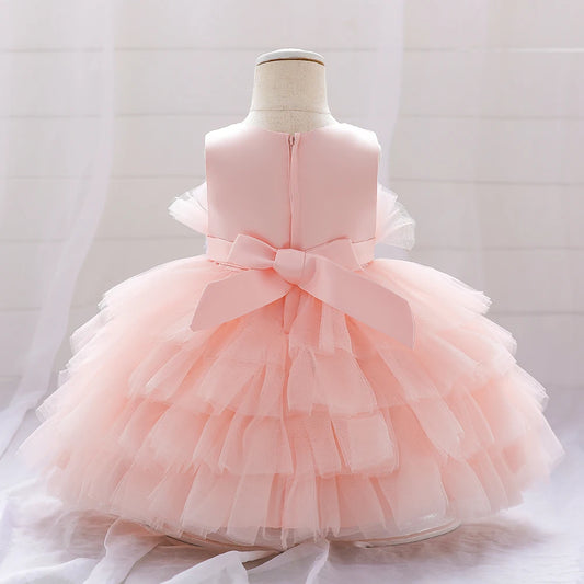 Sequin Bow Baby Girl Dress – Puffy Tulle Princess Ball Gown for Baptism & Parties