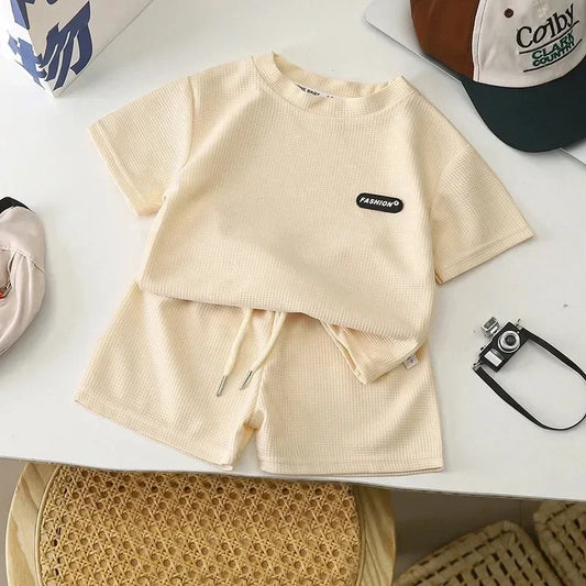 2PCS Kids Summer Outfit – Cotton T-Shirt & Shorts Set for Boys & Girls
