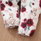 Baby Girl Outfit – Red Long-Sleeve Bodysuit & Floral Strap Pants (0-18M)