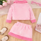 Japanese-Korean Style Pink Fluffy Skirt Suit – Soft & Warm Outfit
