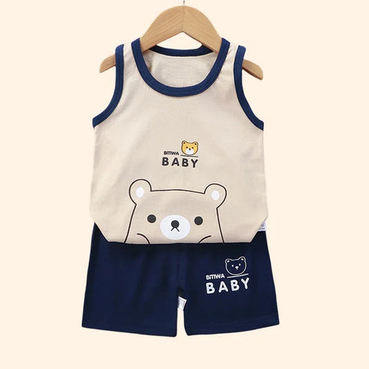 Kids Summer Cotton Vest & Shorts Set – Unisex Sleeveless Outfit