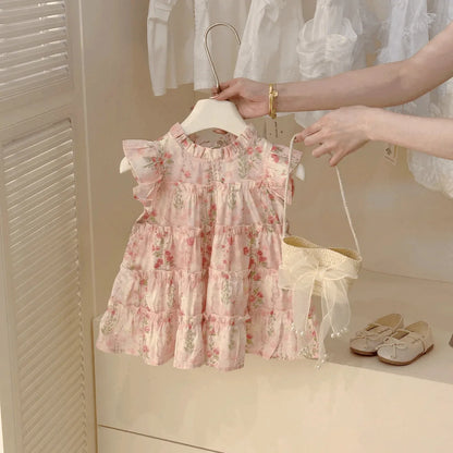 Baby Girl Summer Princess Dress – Floral Lace Outfit with Bag