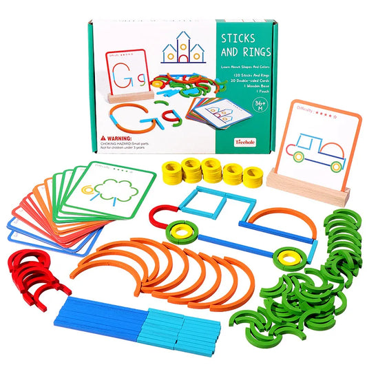 Wooden Sticks & Rings Puzzle – Montessori Educational Toy for Kids 3+