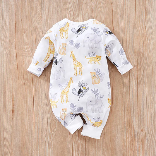 Cartoon Animal Print Baby Bodysuit – Long Sleeve (Spring/Autumn)