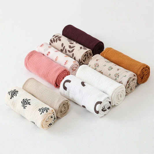 Cotton Muslin Baby Swaddle Blanket – Solid & Floral Print, Soft Newborn Crinkle Fabric, Stroller Cover