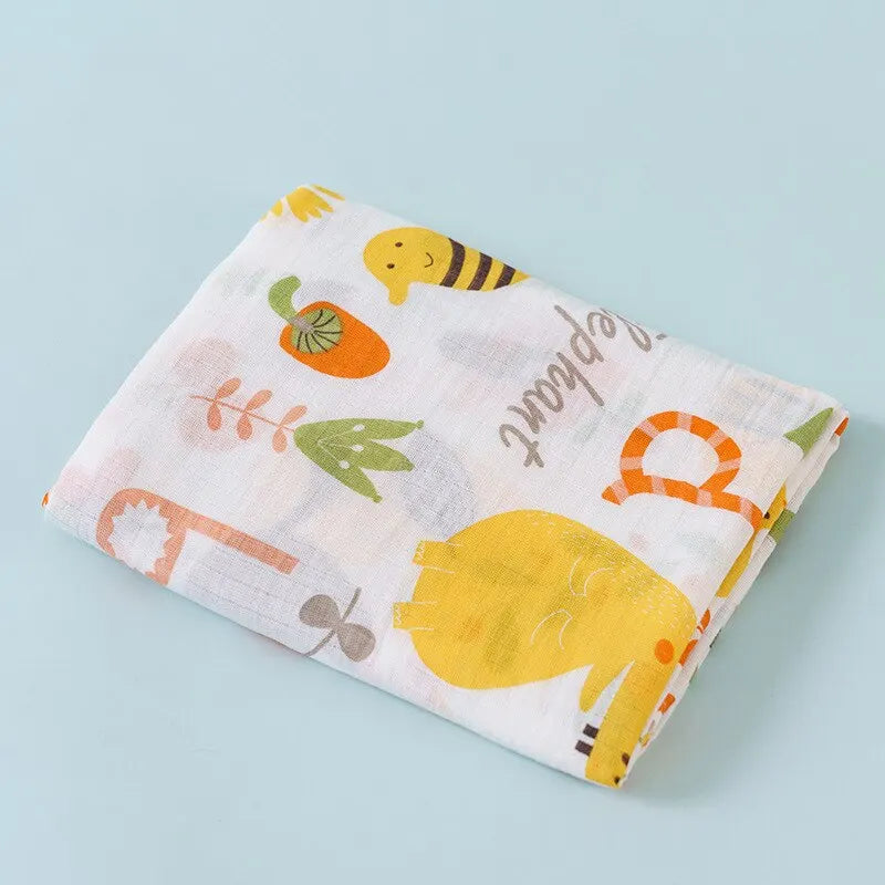 110cm Cotton Gauze Baby Blanket – Double Layer, Soft Animal Print Towel Cover