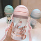 Kids' Cartoon Animal Water Bottle – Straw Cup with Gravity Ball & Shoulder Strap