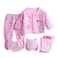 5PCS Newborn Baby Clothing Set – Cotton Top, Pants, Hat & Bibs (0-3M)