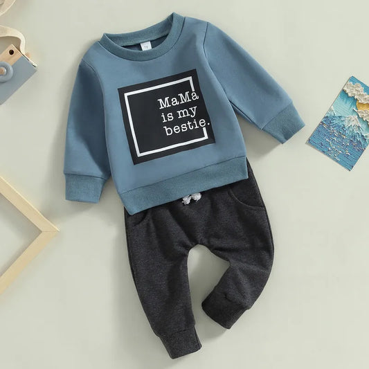 2PCS Baby Boy Outfit – Long Sleeve Letter Pullover & Pocket Pants (Newborn)