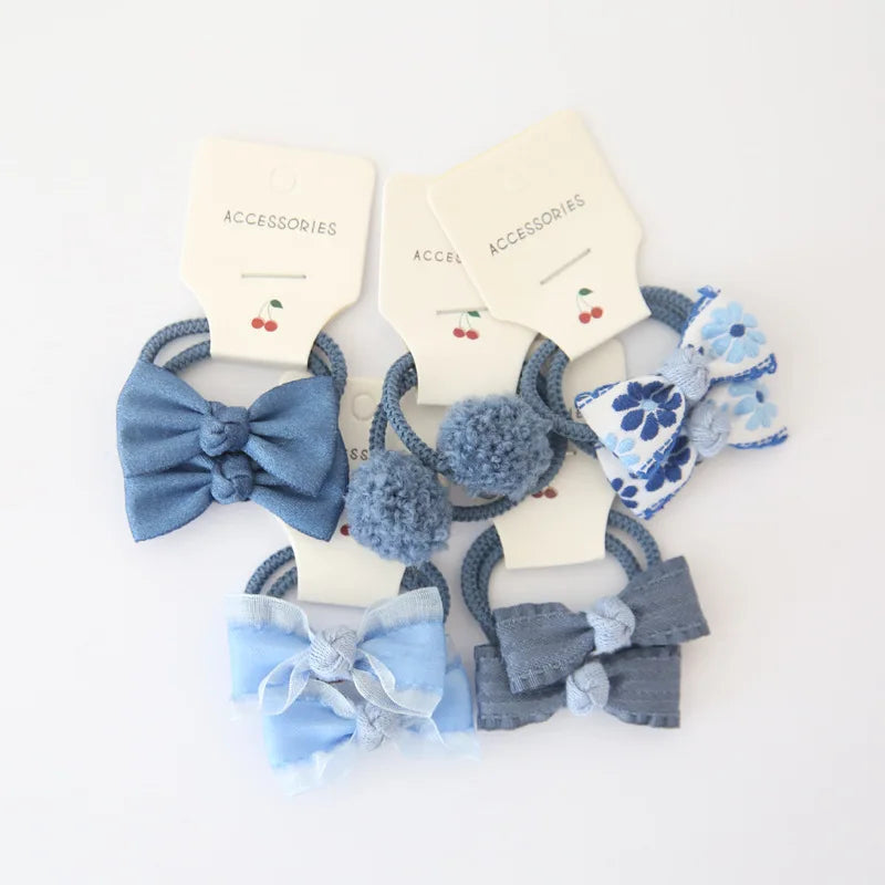 10-Piece Baby Hair Band Set – Cartoon Dot Bows & Flower Rubber Bands for Kids