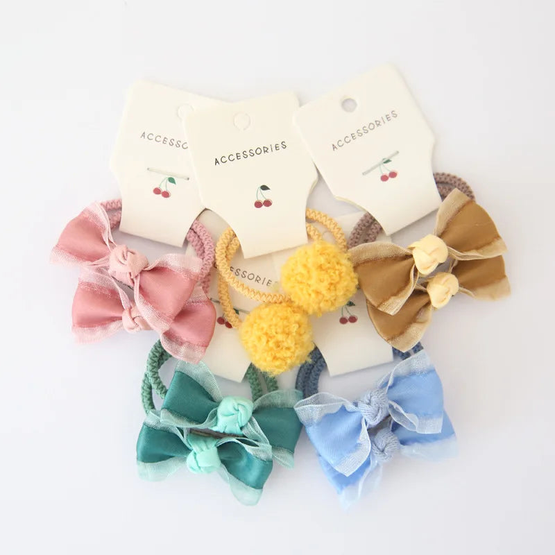 10-Piece Baby Hair Band Set – Cartoon Dot Bows & Flower Rubber Bands for Kids