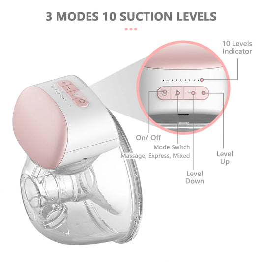 Portable Wearable Electric Breast Pump Hands-Free 8oz/240ml BPA-Free 3 Modes 10 Suction Levels