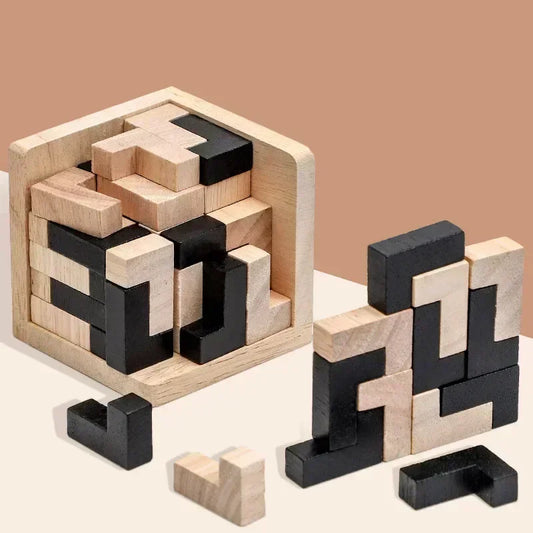 3D Wooden Interlocking Puzzle – Creative Educational Brain Teaser Toy for Kids