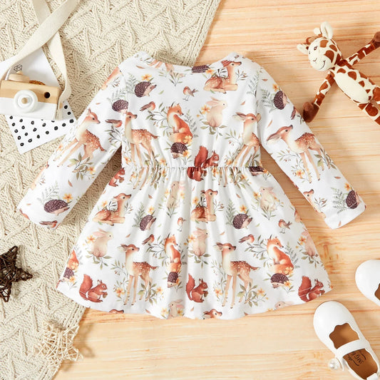 PatPat Baby Girl Dress – Forest Animal Print Long-Sleeve Outfit