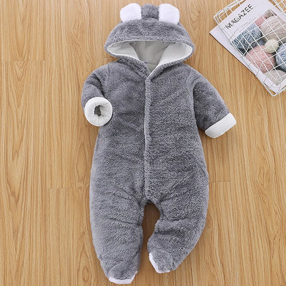 Winter Baby Romper – Hooded Ear Jumpsuit for Newborns with Long Sleeves