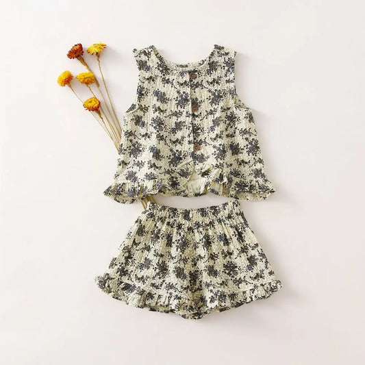Summer Toddler Baby Girl Outfit – 2PCS Organic Cotton Holiday Set