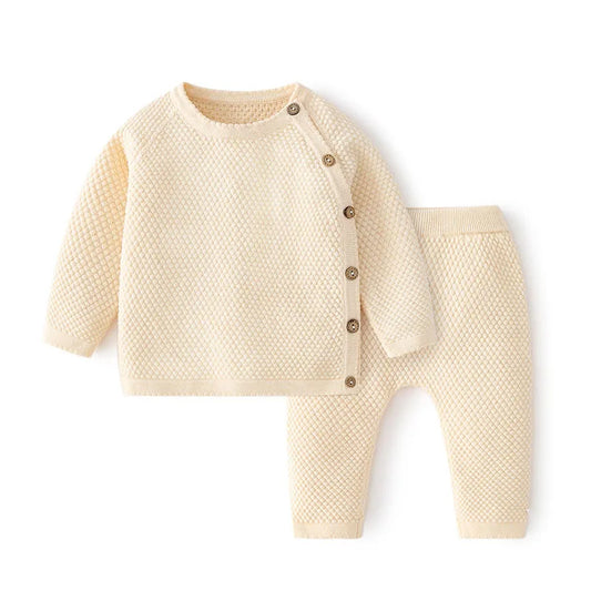 Spring Cotton Baby Clothes Set – Unisex Knitted Sweater & Pants Ensemble