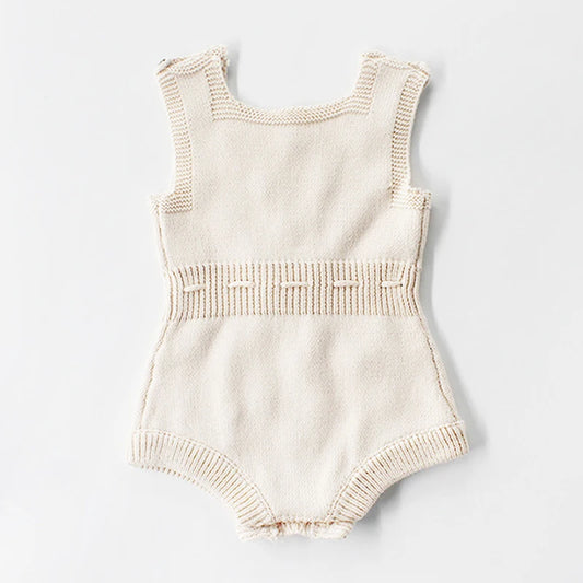 Knitted Baby Romper – Handmade Cotton Jumpsuit with Pompoms