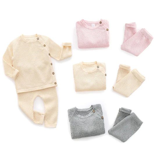 Spring Cotton Baby Clothes Set – Unisex Knitted Sweater & Pants Ensemble