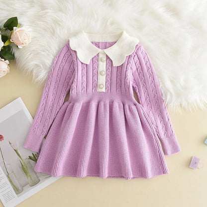 Winter Girls' Knitted Sweater Dress – Long Sleeve Ruffle Princess Outfit